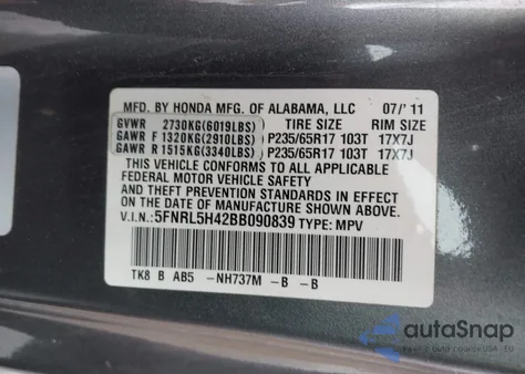 2011 Honda Odyssey Ex from USA, damaged, VIN 5FNRL5H42BB090839